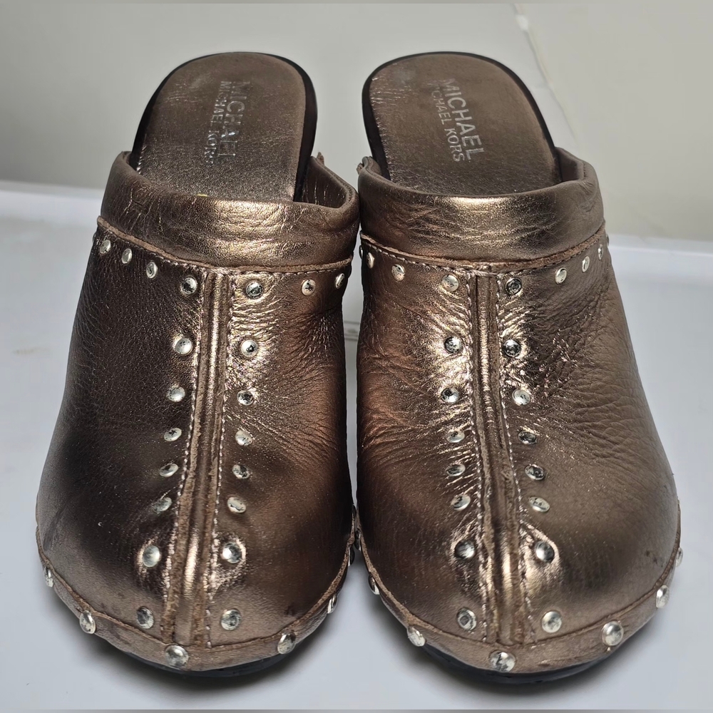 Michael Kors Astor Leather Bronze Studded Mules 7 - Picture 2 of 12